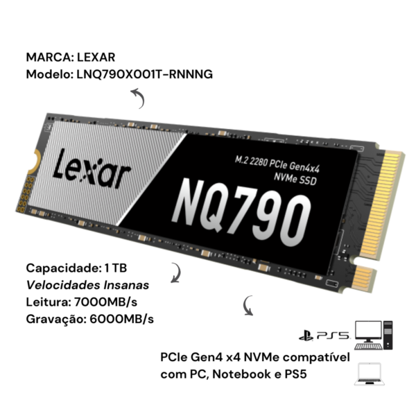 SSD Lexar NQ790 1TB NVMe M.2 PCIe 4.0 7000 MB/s, 6000 MB/s - Kozi Shop